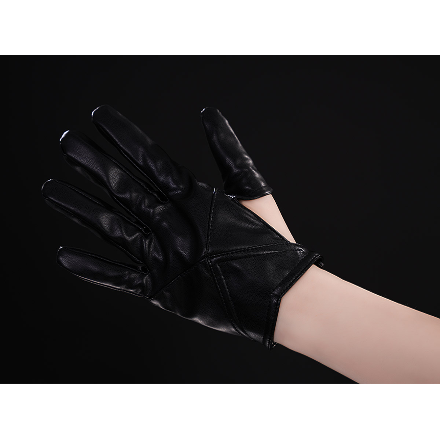 Wuthering Waves Gabrielle Cosplay Costume, black PU leather gloves.