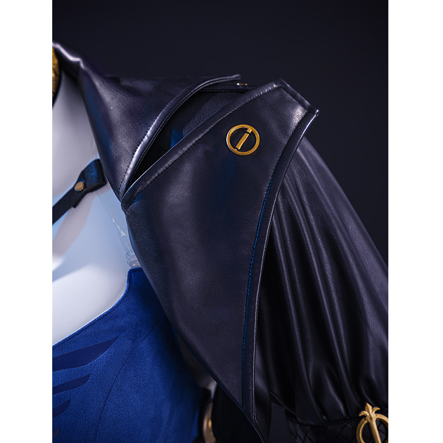 Wuthering Waves Gabrielle Cosplay Costume, a gold metal decoration on the collar of coat.