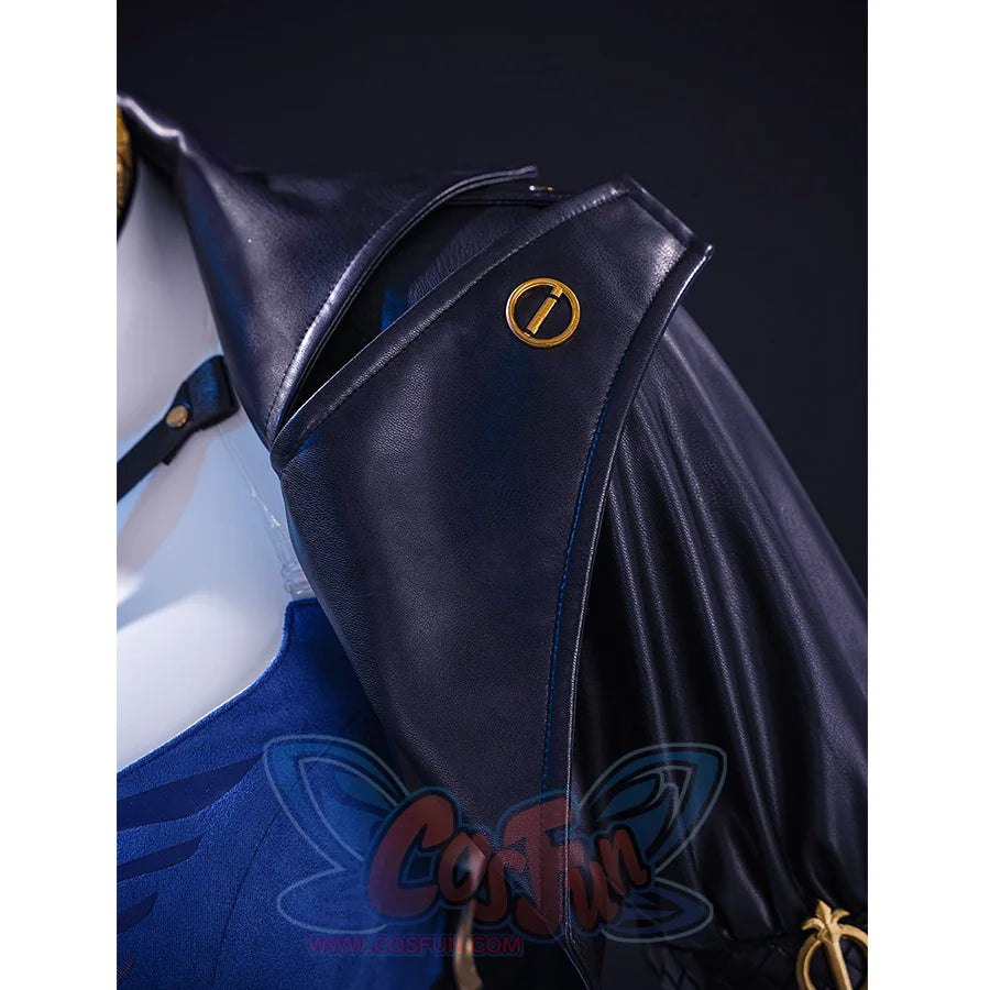 Wuthering Waves Gabrielle Cosplay Costume, a gold metal decoration on the collar of coat.