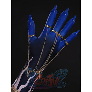 Wuthering Waves Gabrielle Cosplay Costume, deep blue glove with gold finger chain.