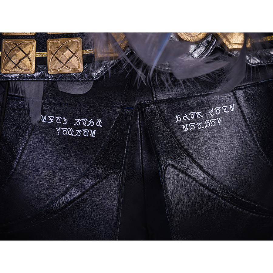 Wuthering Waves Gabrielle Cosplay Costume, the shorts have white printed lettering on the back.