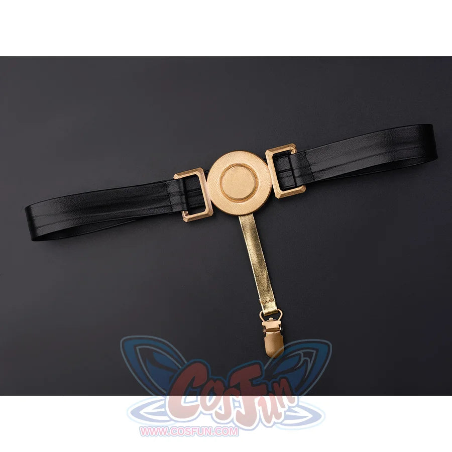 Wuthering Waves Gabrielle Cosplay Costume, black thigh strap with gold decoration.