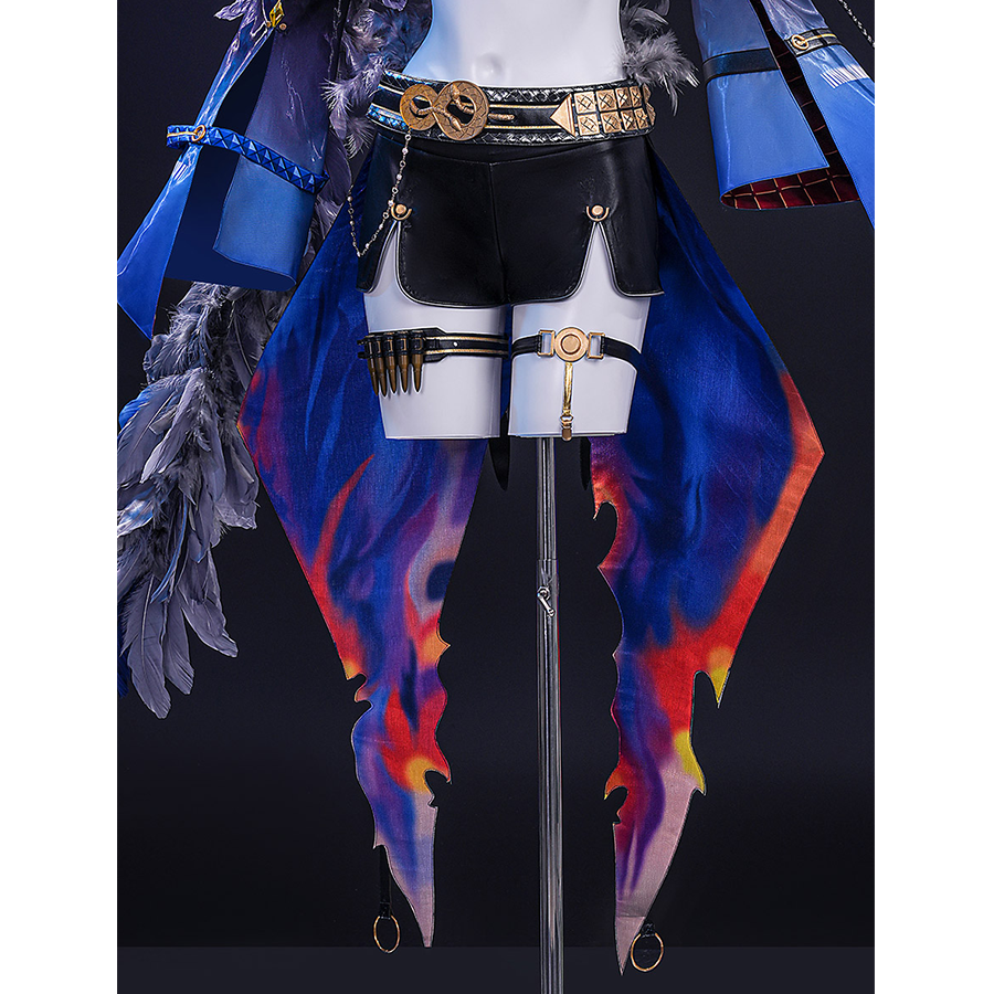 Wuthering Waves Gabrielle Cosplay Costume, high-waisted black shorts with gold belt buckle.