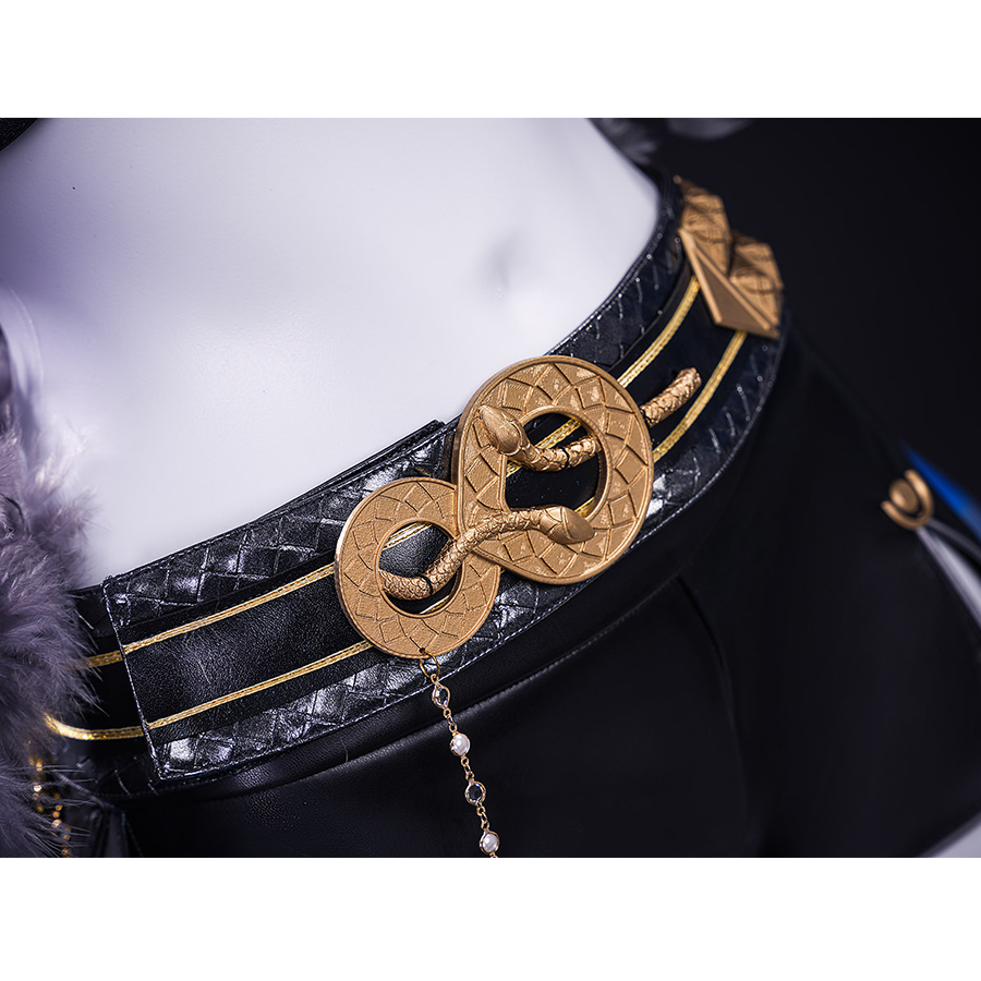 Wuthering Waves Gabrielle Cosplay Costume, Infinity-Shaped Gold Belt Buckle.