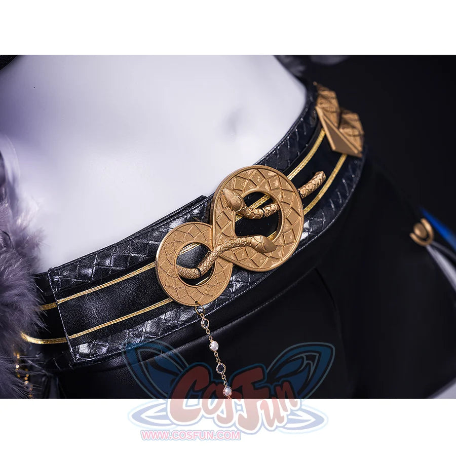 Wuthering Waves Gabrielle Cosplay Costume, Infinity-Shaped Gold Belt Buckle.