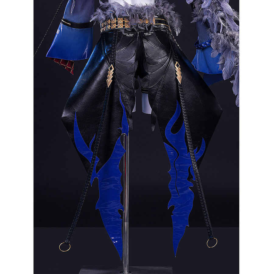 Wuthering Waves Gabrielle Cosplay Costume, blue flame gradient back drapes, back view of shorts.