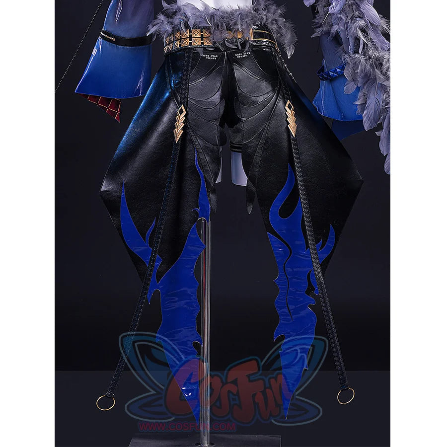 Wuthering Waves Gabrielle Cosplay Costume, blue flame gradient back drapes, back view of shorts.