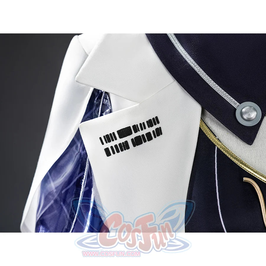 Mornye cosplay costume coat collar with black text print, silver button, gold necklace decoration