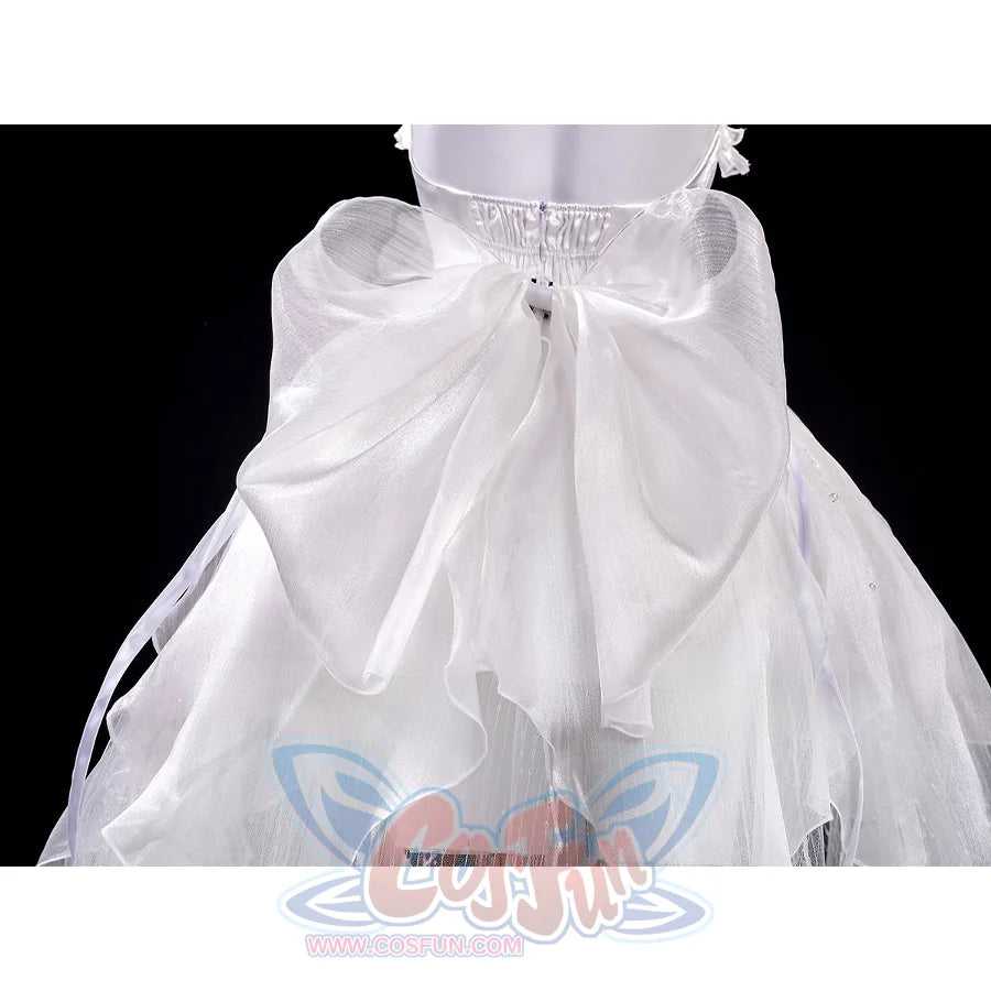Phrolova cosplay costume white dress back with large bow detail and layered skirt