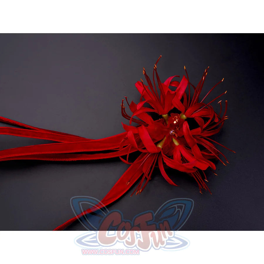 Phrolova cosplay costume red ribbon flower corsage accessory with streaming ribbons detail