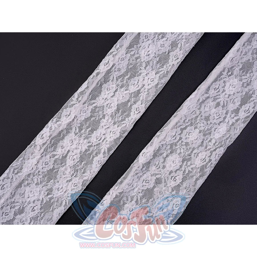 Phrolova cosplay costume white lace sleeve fabric detail showing floral pattern texture