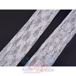 Phrolova cosplay costume white lace sleeve fabric detail showing floral pattern texture