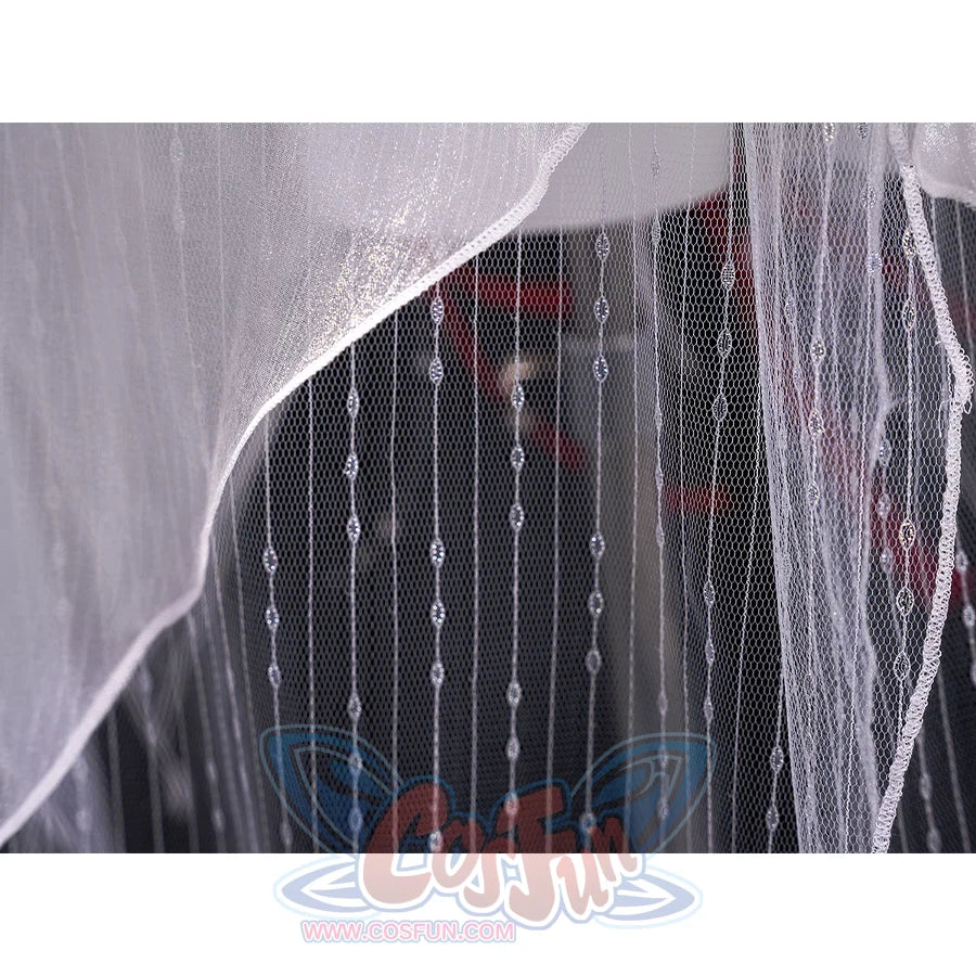 Phrolova cosplay costume mesh fabric detail with beaded chain decoration on skirt layer