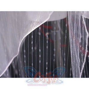 Phrolova cosplay costume mesh fabric detail with beaded chain decoration on skirt layer