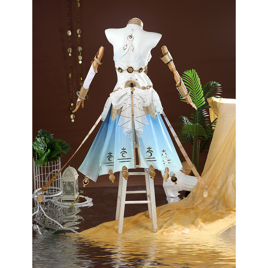 Wuthering Waves Yuno Cosplay Costume, the ribbon design on the back of the skirt was showcased.