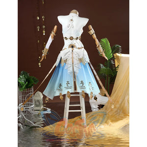 Wuthering Waves Yuno Cosplay Costume, the ribbon design on the back of the skirt was showcased.