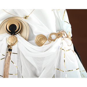 Wuthering Waves Yuno Cosplay Costume skirt, complemented by side tassels and metallic pendants.