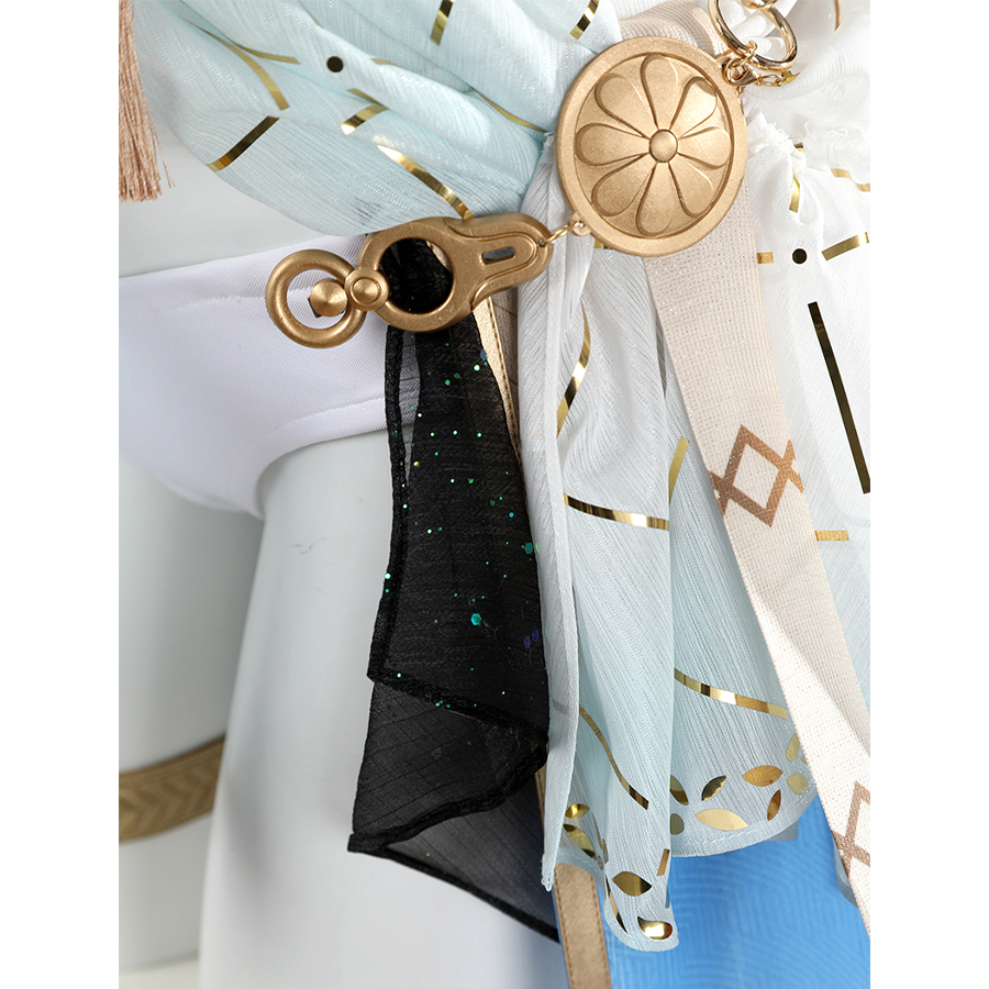 Wuthering Waves Yuno Cosplay Costume, the side of the skirt is black, light blue and blue.