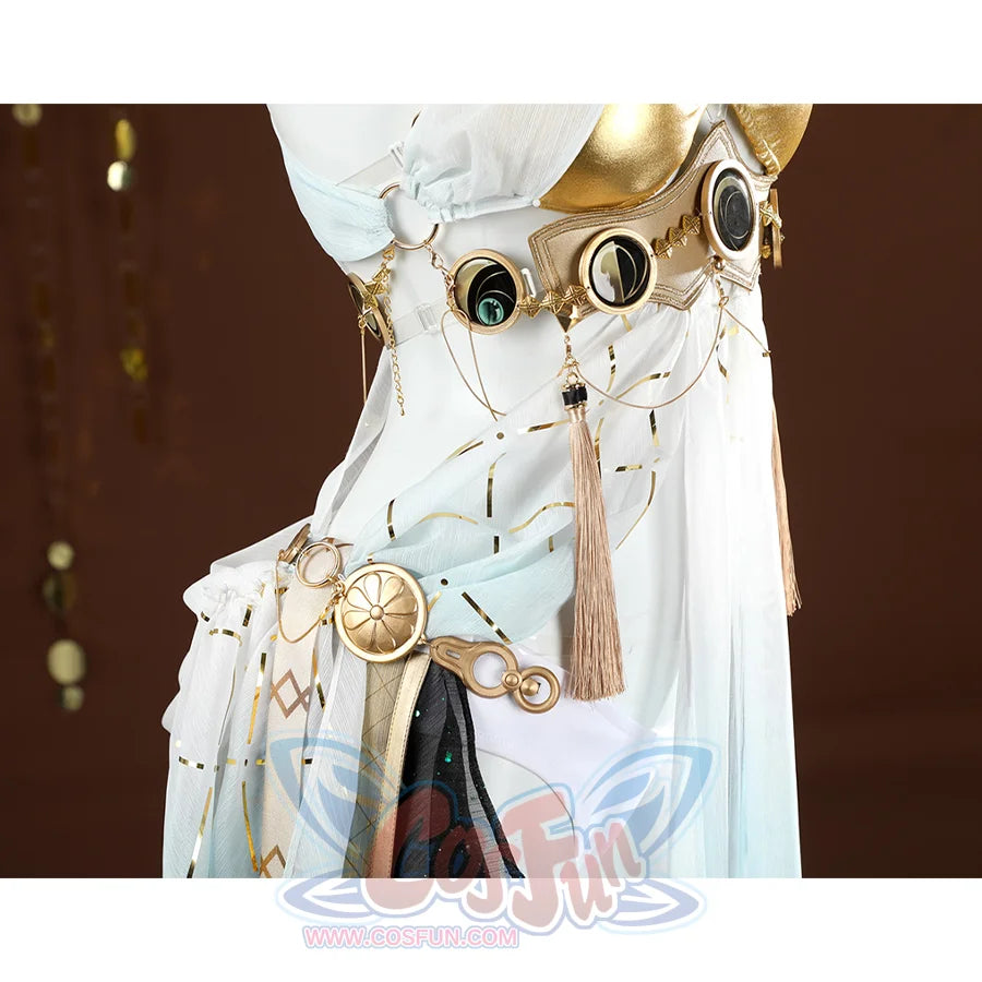 Wuthering Waves Yuno Cosplay Costume skirt, complemented by side tassels and metallic pendants.