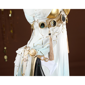 Wuthering Waves Yuno Cosplay Costume skirt, complemented by side tassels and metallic pendants.