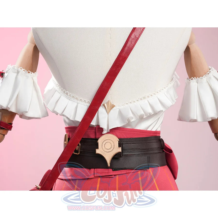 Zenless Zone Zero Ye Shunguang Touch of Dawnlight cosplay bodice centers a black waist belt with gold buckle beneath a white.