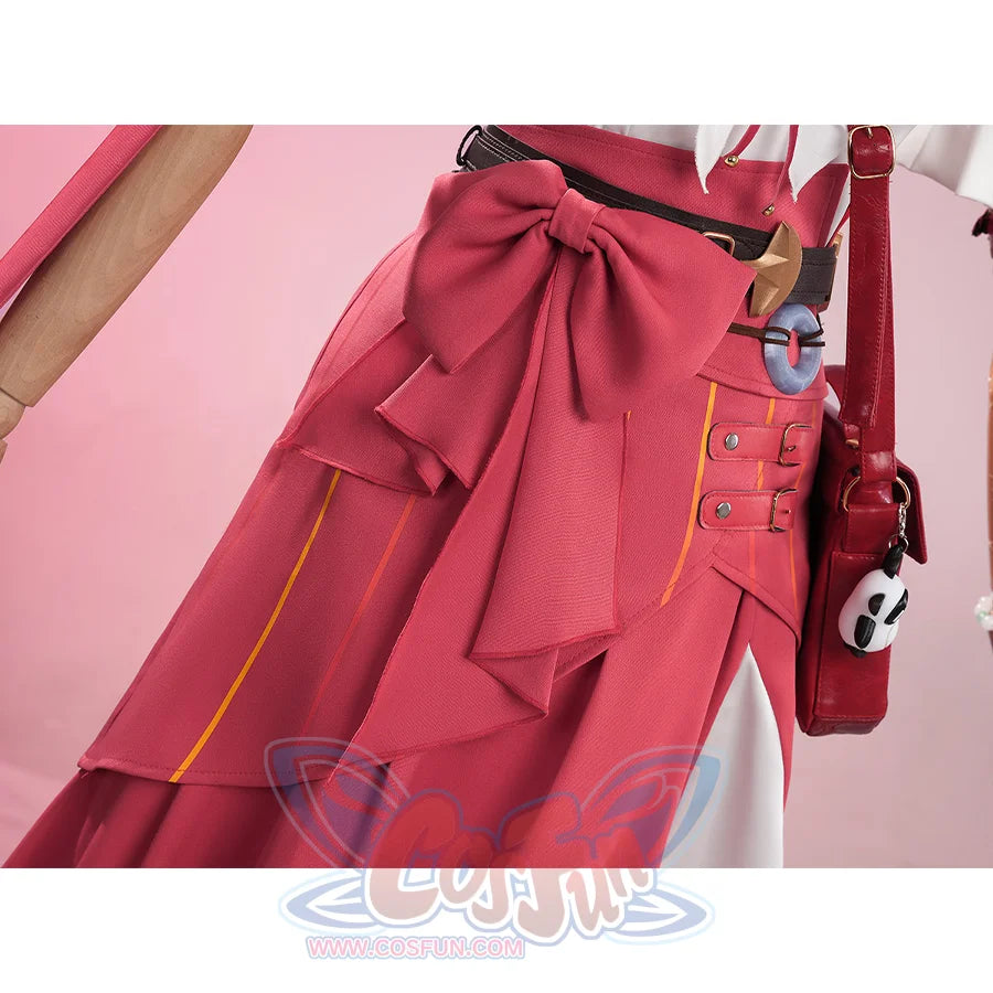 Zenless Zone Zero Ye Shunguang Touch of Dawnlight cosplay skirt gathers a prominent front bow above a belted waist and.