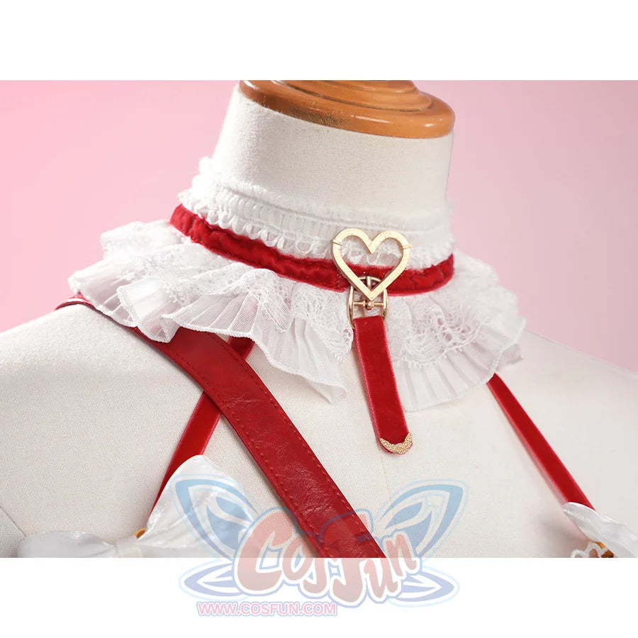Zenless Zone Zero Ye Shunguang Touch of Dawnlight cosplay collar anchors a gold heart buckle above a short dangling red.