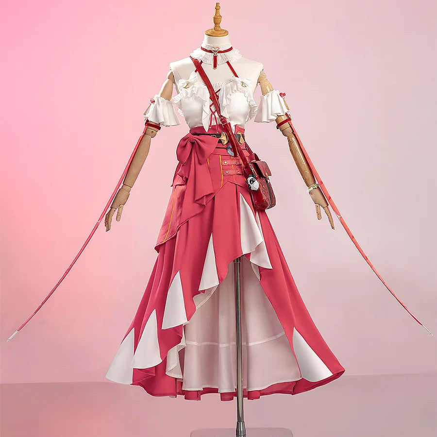 COSFUN Zenless Zone Zero Ye Shunguang Touch of Dawnlight cosplay dress layers red-and-white asymmetrical skirt over ruffled.