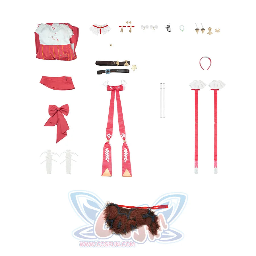 Zenless Zone Zero Ye Shunguang Touch of Dawnlight cosplay set gathers a dress, arm sleeves, socks, and red bows.