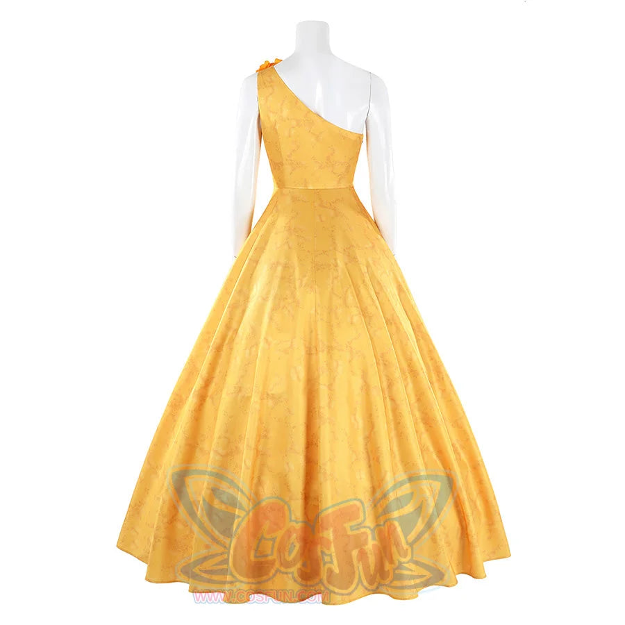 Judy yellow floral dress cosplay costume with one-shoulder design and flower accessories