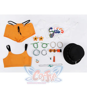 Zenless Zone Zero Belle Cosplay Costume summer suit includes pants, tops, underwear, accessories, bracelets, leg rings, headwear, badges, earrings, necklaces, hats.