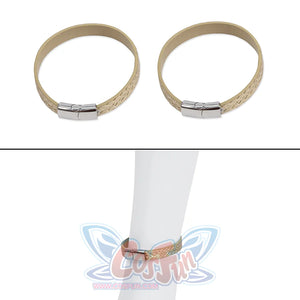 The leg rings features a woven texture, and each bracelet closes with a silver metal clasp.