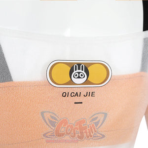 The  orange underwear with black shoulder straps, a short transparent T-shirt also with a  pattern on the back.