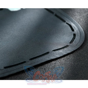 Zhao cosplay costume apron edge detail showing curved decorative stitching on gray fabric