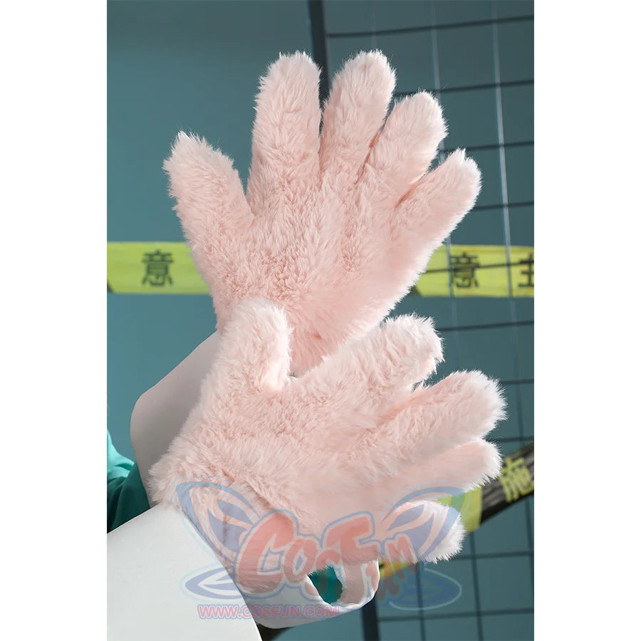 Zhao cosplay costume pink fluffy paw gloves with fingers showing hand gesture on mannequin