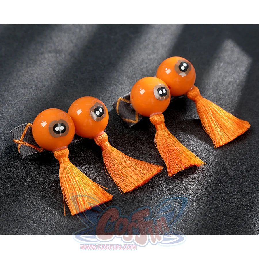Zhao cosplay costume orange ball accessories set of four with yin-yang eyes and orange tassel decorations on black cords