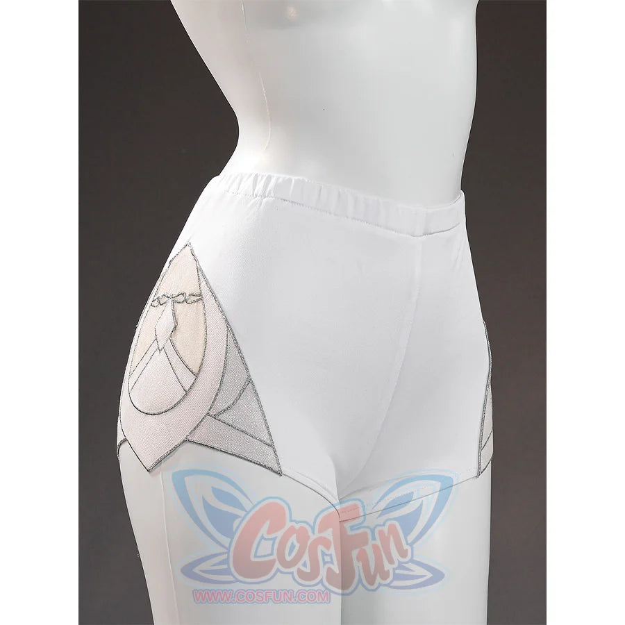Zibai cosplay costume white legging detail with geometric cutout design and gold accent trim