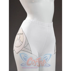 Zibai cosplay costume white legging detail with geometric cutout design and gold accent trim