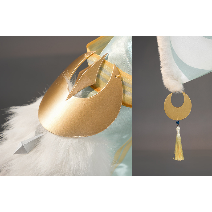Zibai cosplay costume sleeve accessories: gold ornaments with white fur trim and tassel detail