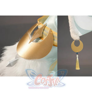 Zibai cosplay costume sleeve accessories: gold ornaments with white fur trim and tassel detail