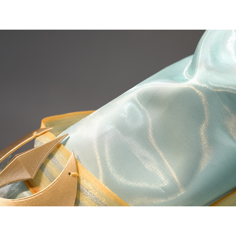 Zibai cosplay costume flowing sleeve fabric in light teal with subtle sheen and gold trim