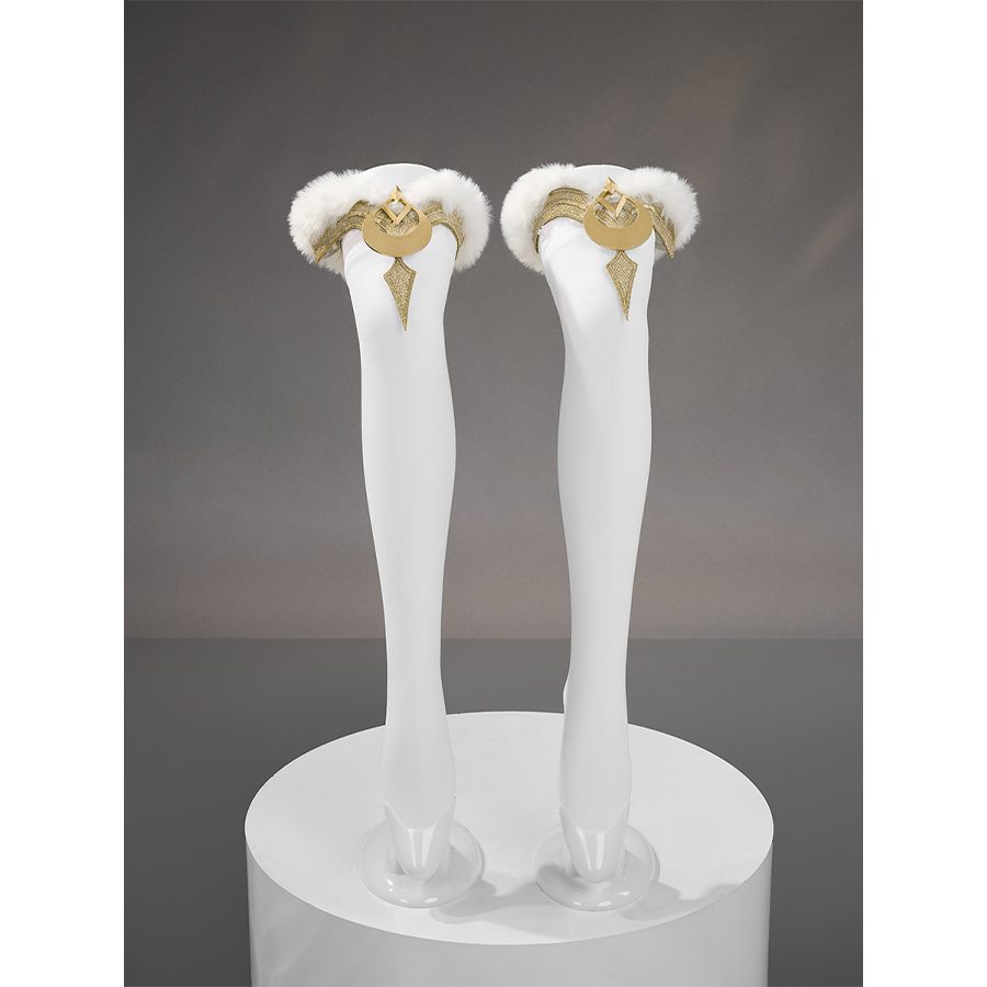 Zibai cosplay costume white stockings with gold ornamental tops and white fur trim accents