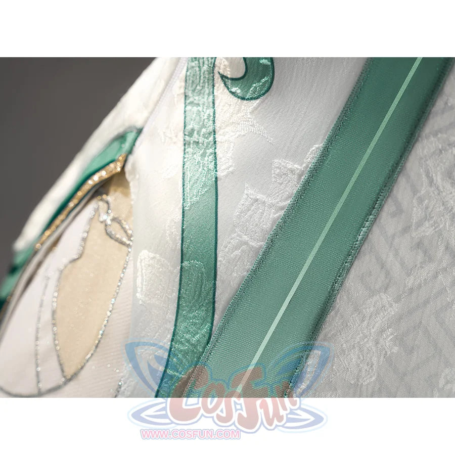 Zibai cosplay costume jacquard fabric featuring white quilted pattern with teal trim and accents