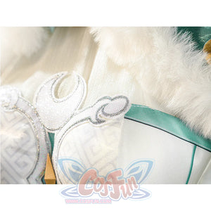Zibai cosplay costume design detail featuring intricate embroidered patterns on white fabric