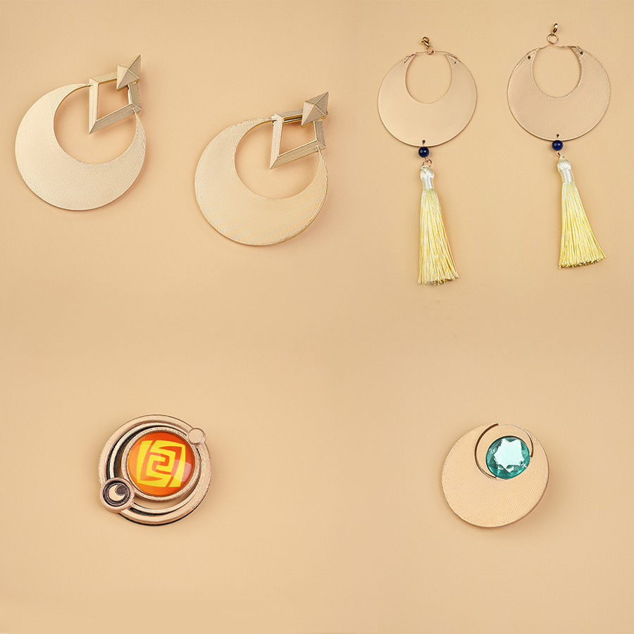 Zibai cosplay costume moon crescent earrings and pins with gold and turquoise gem accents