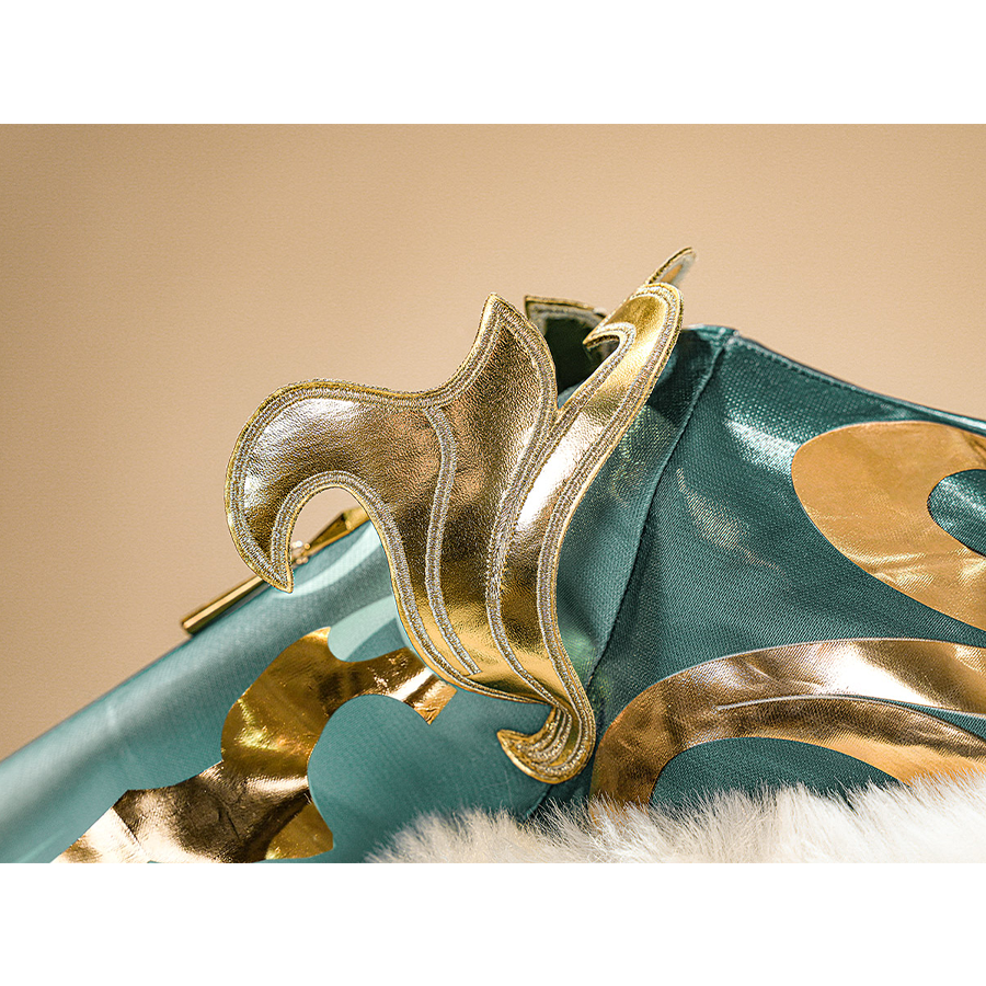 Zibai cosplay costume shoulder decoration featuring metallic gold ornament with turquoise accents