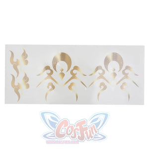 Zibai cosplay costume temporary tattoos featuring gold geometric flame and crescent moon designs