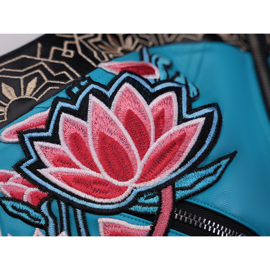 Zoey Cosplay Costume, there is an embroidered floral motif in red and pink tones.