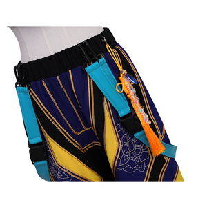 Zoey Cosplay Costume, blue straps extend from the waist area, functioning  part of the costume’s tactical style.