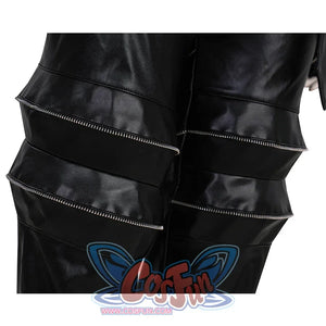 Zoey Cosplay Costume KILLER Black Suit's pants, multiple PU leather straps are tightly connected by zippers, creating a wavy effect.